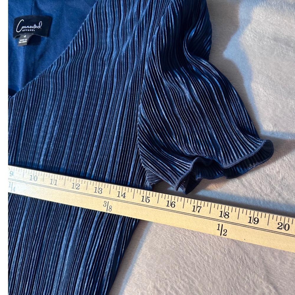 Connected Apparel Navy Blue Pleated Tiered V-Neck Cocktail Dress S 4 Flirty - Picture 5 of 5